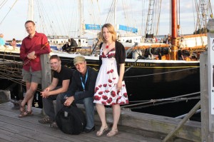 Four of five SBBers in front of the Bluenose in Lunenburg! 